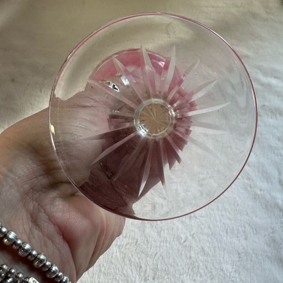 Vintage Cranberry Cut-to-Clear Crystal Wine Goblet: F.X. Nachtmann - Picture 5 of 6
